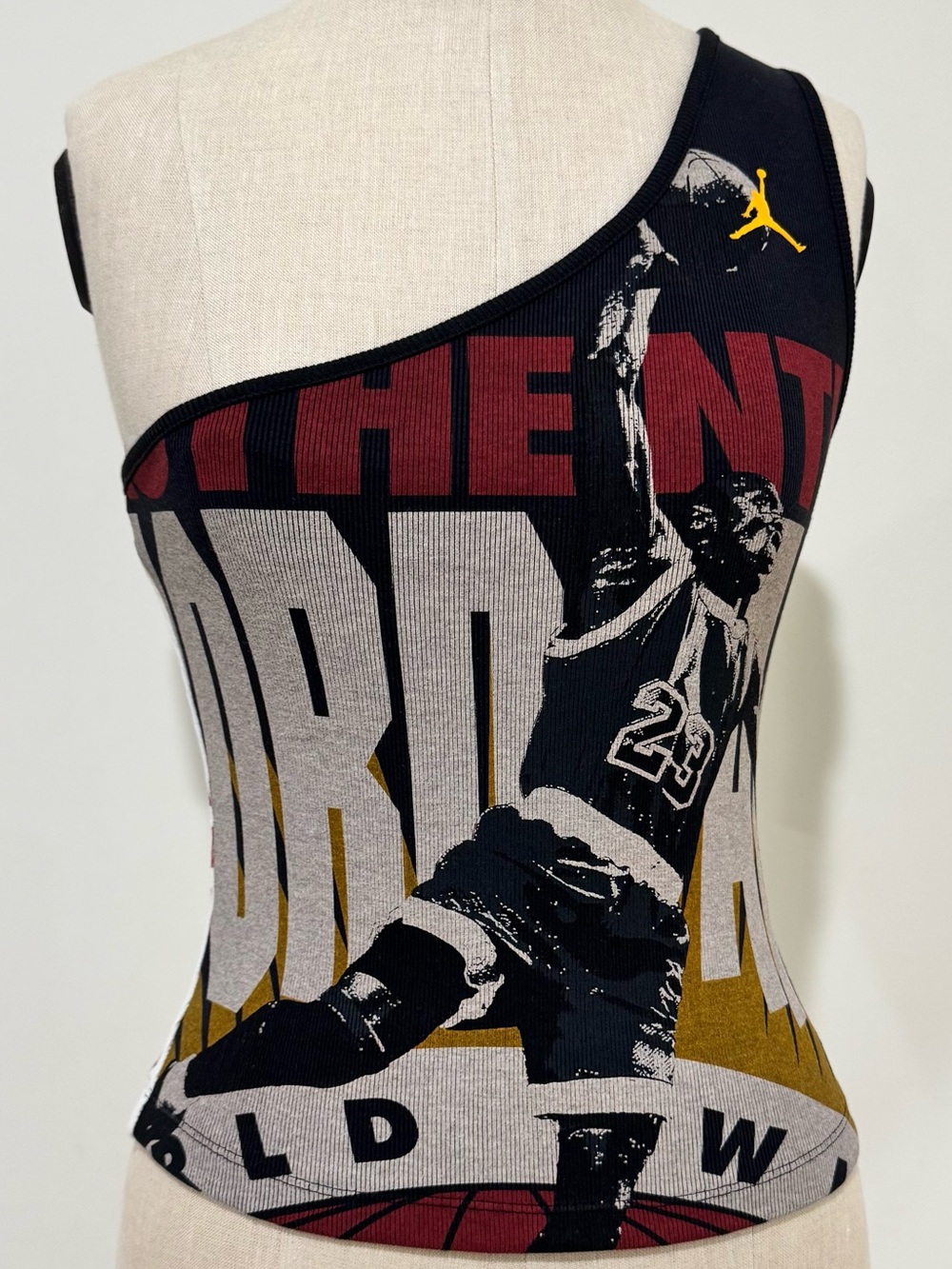 Jordan One-Shoulder Graphic Ribbed Tank - Black, Gold, Red